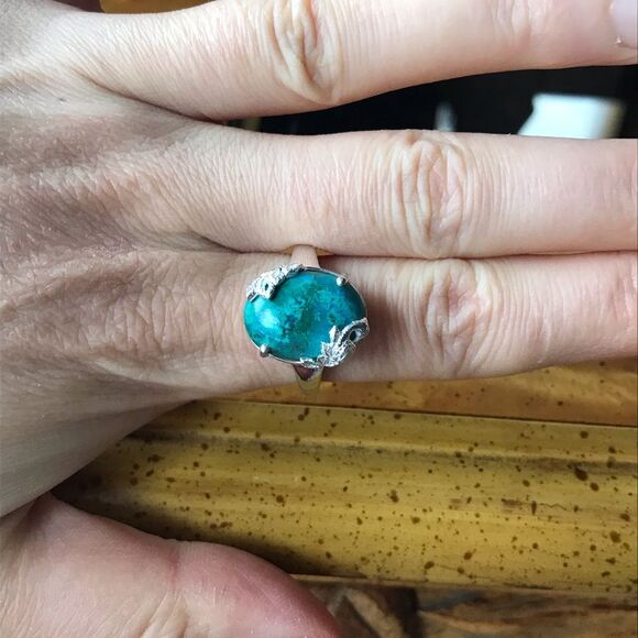 Natural Shadowkite Sterling Silver Peacock Ring Size 9 - Picture 2 of 9